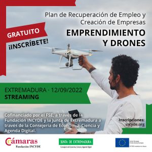 Cartel del curso de emprendimiento y drones de Extremadura 2022